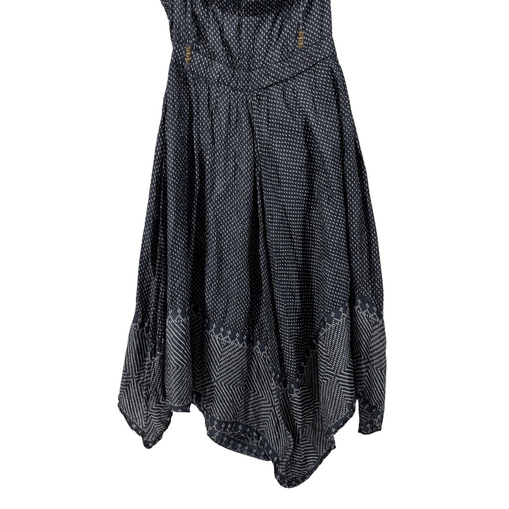 Gap Navy Blue Polka Dot Crinkle Silk Halter Handkerchief Hem Midi Dress Size 6 - Picture 10 of 15